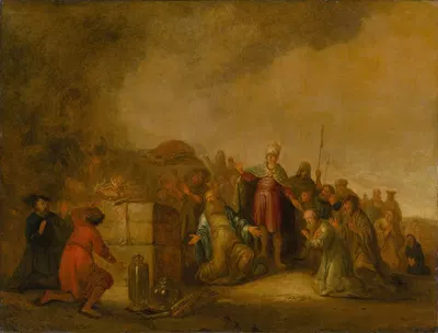 Elijah's sacrifice to the god Baal on Mount Carmel by Якоб Виллемсз. де Вет — digital art print download