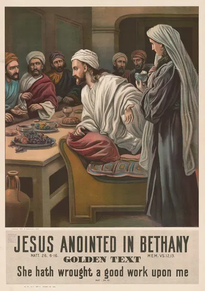 Jesus anointed in Bethany by Providence Lith. Co, 1906 — digital art print download