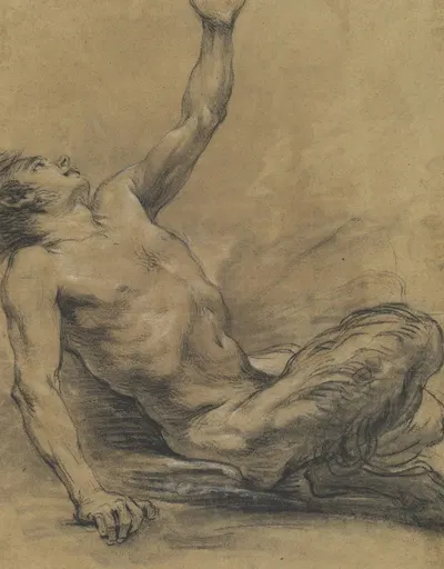Seated Satyr Leaning Backward (recto) by Jean-Baptiste Deshays, 1758-1765 — digital art print download