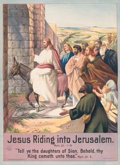 Jesus riding into Jerusalem by Stecher Litho. Co, 1905 — digital art print download