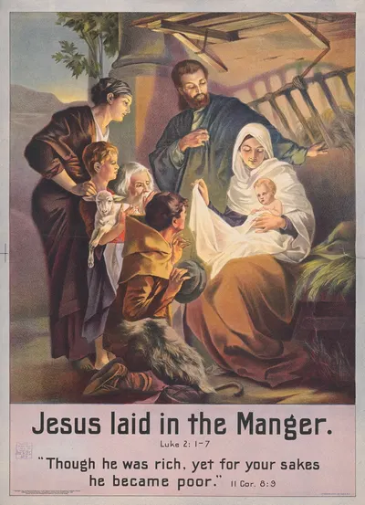Jesus laid in the manger by Stecher Litho. Co, 1905 — digital art print download