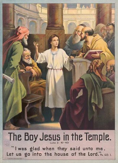 The boy Jesus in the Temple by Stecher Litho. Co, 1905 — digital art print download