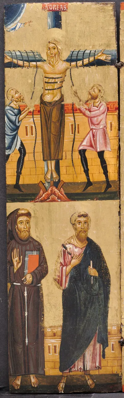 The Crucifixion of St. Andrew, with St. Francis and St. Paul below by Berlinghiero — digital art print download