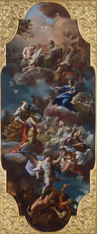 St. Helena and the Emperor Constantine Presented to the Holy Trinity by the Virgin Mary by Corrado Giaquinto — digital art…