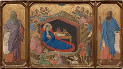 The Nativity with the Prophets Isaiah and Ezekiel by Duccio di Buoninsegna, 1308-1311 — digital art print download