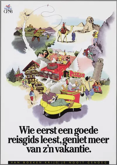Wie eerst een goede reisgids leest, geniet meer van zijn vakantie. by Theo van den Boogaard, 1988 — digital art print…