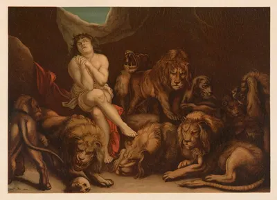 Daniel in the lions' den by Jan Ladislaw Sýkora, 1899 — digital art print download