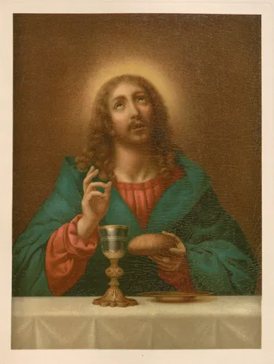 Christ blessing the bread and wine by Jan Ladislaw Sýkora, 1899 — digital art print download
