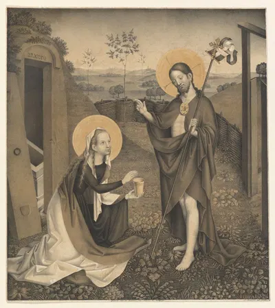 Christ and Mary Magdalene in a fenced garden by Johann Nepomuk Strixner, 1823 — digital art print download