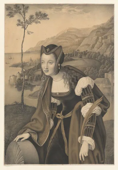 Saint Christina with millstone in a landscape by Johann Nepomuk Strixner, 1823 — digital art print download