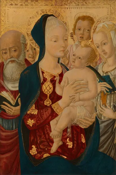 Madonna and Child with Saint Jerome, Saint Catherine of Alexandria, and Angels by Matteo di Giovanni, c. 1465 — digital art…