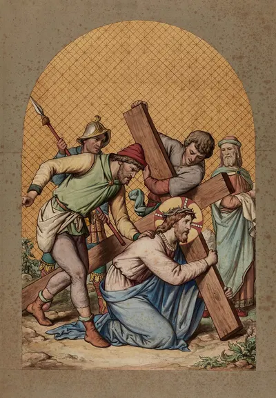 Jesus falls under the weight of his cross by Joseph Hussenot, 1876 — digital art print download