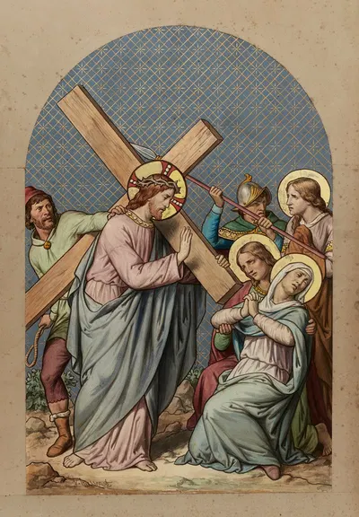 Jesus meets his Mother by Joseph Hussenot, 1876 — digital art print download