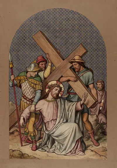 Simon of Cyrene helps Jesus carry the Cross by Joseph Hussenot, 1876 — digital art print download