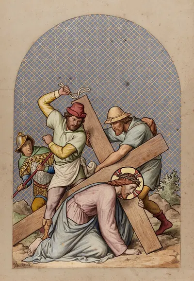 Jesus falls for the second time by Joseph Hussenot, 1876 — digital art print download