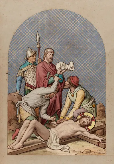 Jesus is nailed to the Cross by Joseph Hussenot, 1876 — digital art print download