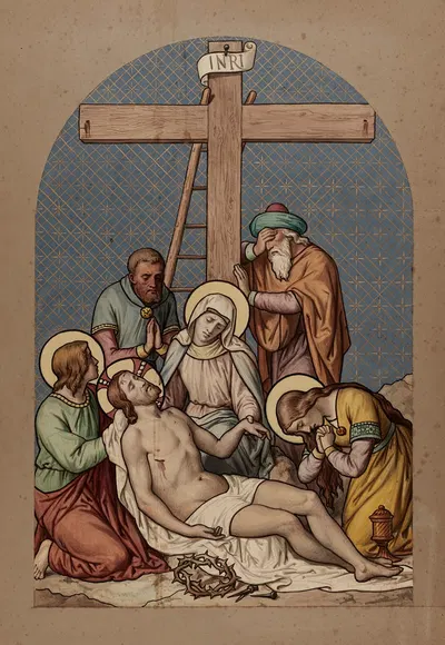 Jesus is taken down from the Cross by Joseph Hussenot, 1876 — digital art print download