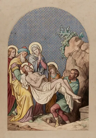 Jesus is laid in the tomb by Joseph Hussenot, 1876 — digital art print download