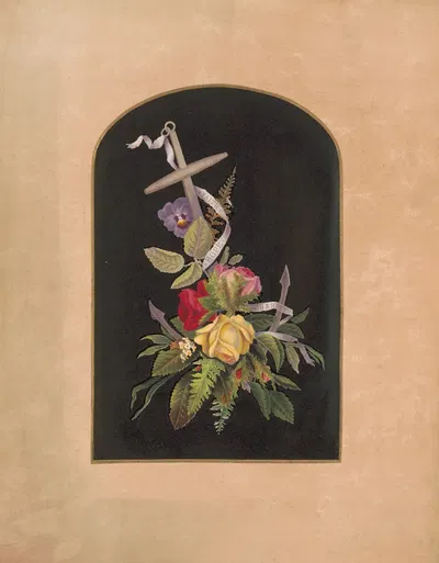 Anchor and flowers, no. 1 by Olive E Whitney, 1874 — digital art print download