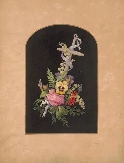 Anchor and flowers, no. 2 by Olive E Whitney, 1874 — digital art print download
