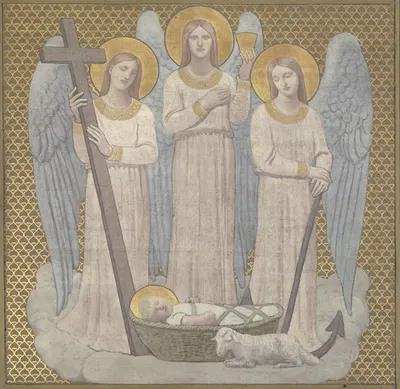 La Foi, l'Espérance et la Charité veillant sur sainte Geneviève au berceau by Пьер Пюви де Шаванн, 1877 — digital art print…