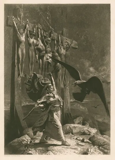 Rizpah protecting the bodies of her sons by Georges Becker, 1873 - 1883 — digital art print download
