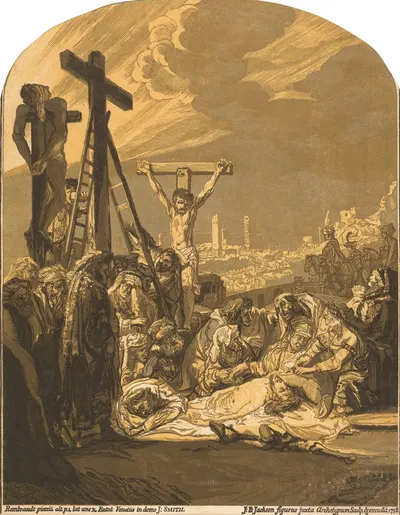 Descent from the Cross (after Rembrandt van Rijn) by John Baptist Jackson, 1738 — digital art print download