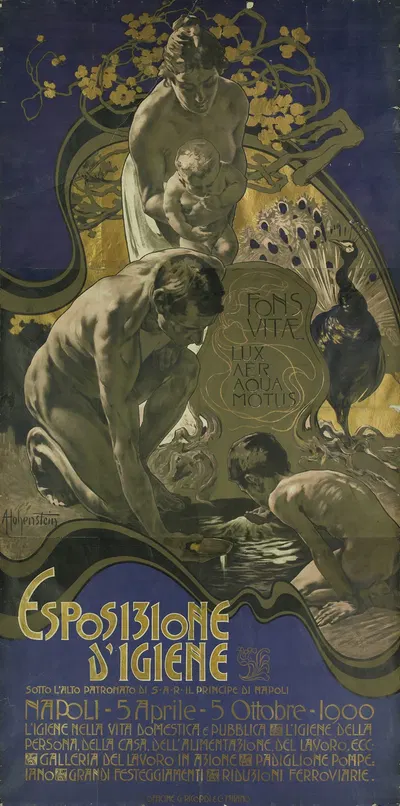 Fons Vitae Lux Aer Aqua Motus Esposizione d'Igiene Napoli - 5 Aprile-5 Ottobre 1900 by Adolfo Hohenstein, 1900 — digital…