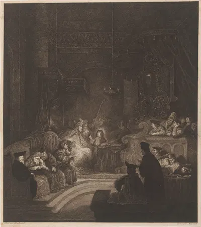 Christ preaching in the temple, after Rembrandt by Карл Эрнст Кристоф Хесс, 1786 — digital art print download