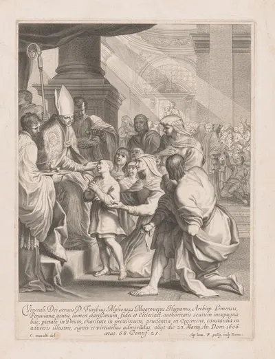 Children brought before Archbishop Turibius de Mogrovejo by Франсуа де Пойи — digital art print download
