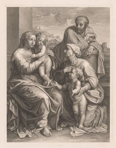 Elisabeth shows the young John the Baptist to the Holy Family by Francois de Poilly — digital art print download