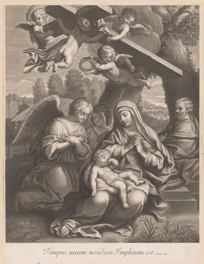 Holy Family with sleeping child adored by angels by Франсуа де Пойи — digital art print download