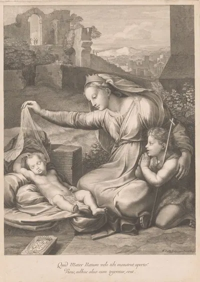 Mary and John the Baptist with the sleeping Christ Child by Francois de Poilly — digital art print download