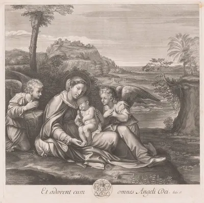 Mary with sleeping Christ child and two angels by Франсуа де Пойи — digital art print download
