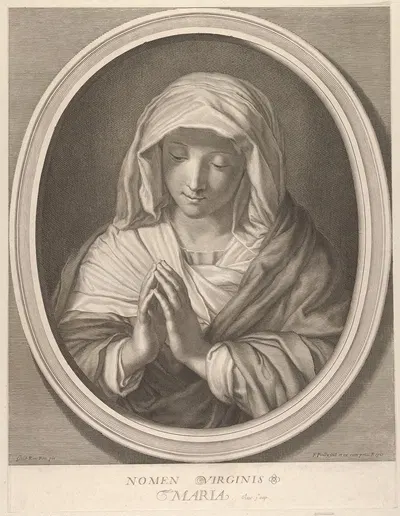 The Virgin in prayer looking down, in an oval frame, after Reni by Франсуа де Пойи — digital art print download