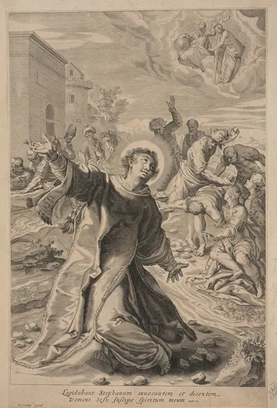 As they were stoning Stephen, he called out, Lord Jesus, receive my spirit. Acts. 7 by Jean Mariette — digital art print…
