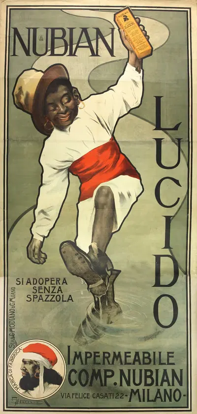 Nubian Lucido si adopera senza spazzola Impermeabile Comp. Nubian Via Felice Casati 22 Milano by Альфредо Ваккари, 1898 —…