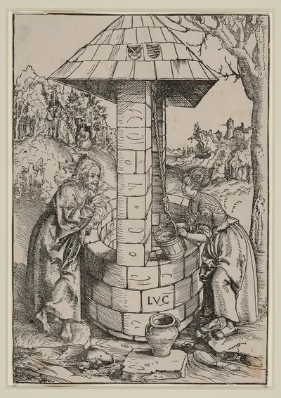 Christ and the woman of Samaria. by Lucas Cranach the Elder, 1500 — digital art print download