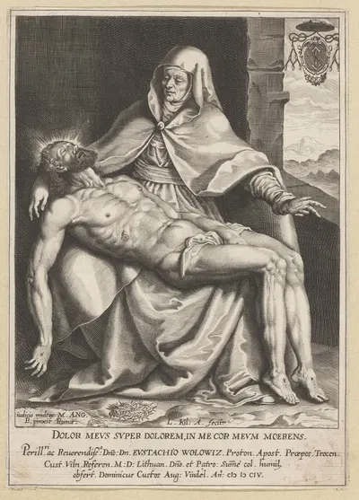 Lamentation of Christ (Pietà) by Лукас Килиан, 1604 — digital art print download