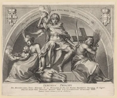 St. George with St. Margaret and Mary Magdalene on either side by Лукас Килиан, 1602 — digital art print download