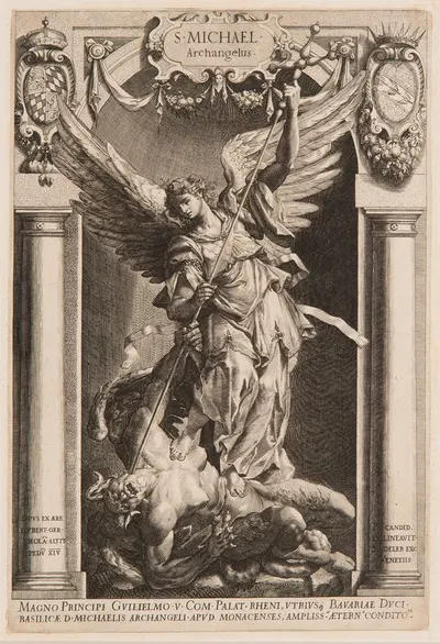 The Archangel Michael Defeating Satan, in a Niche by Лукас Килиан — digital art print download