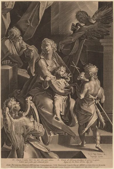 The Holy Family and Two Angels by Лукас Килиан, 1605 — digital art print download