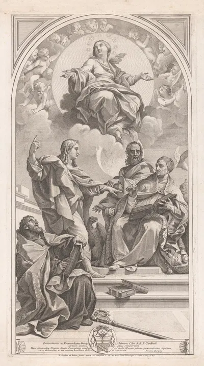 John the Baptist explains doctrine of the Immaculate Conception to Saint Gregory, Saint Augustine and John Chrysostomos by…