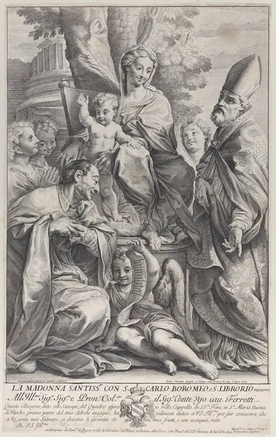 Virgin and Child with Saint Ciborius and Carlo Borromeo by Николас Дорини, 1693-1695 — digital art print download