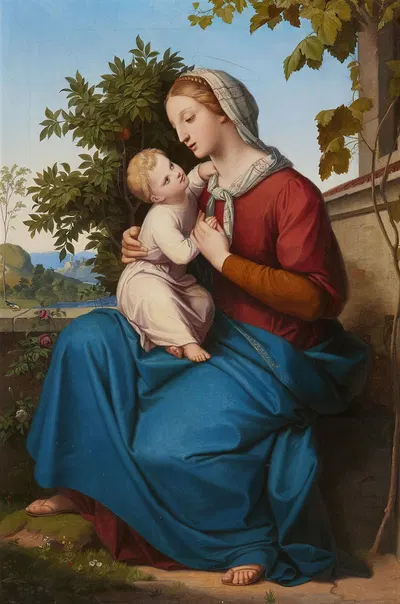 Madonna mit Kind im Rosengarten by Эрнст Дегер — digital art print download