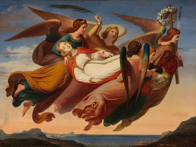 Saint Catherine of Alexandria, carried by angels to Mount Sinai by Карл фон Блаас, 1843 — digital art print download