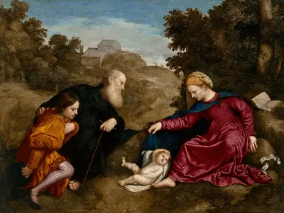 The Madonna and Child with Saint Anthony Abbot and young male donor by Париж Бордон — digital art print download