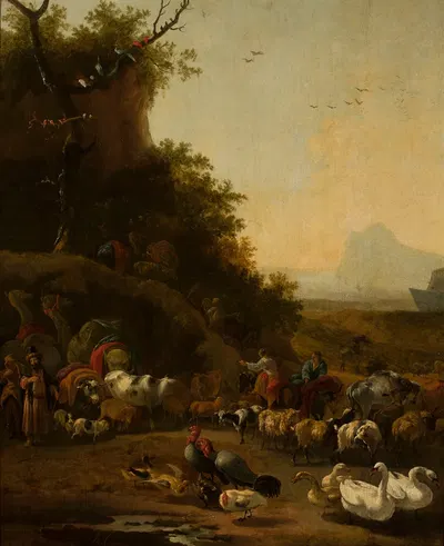 Noah’s family and animals in front of the ark by Адам Колония, 1662 — digital art print download