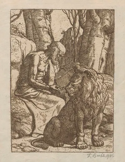 St. Jerome and a lion by Фриц Бёле, 1906 — digital art print download