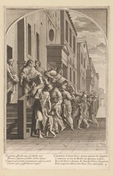 Saint Bruno and his companions distribute their goods among the poor by Франсуа Шово, 1623-1676 — digital art print download